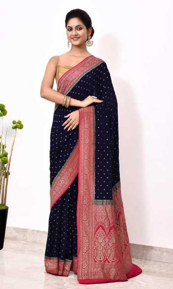 Naaritva Banaras Ditsy Blossom Woven Banarasi Saree With Running Blouse 