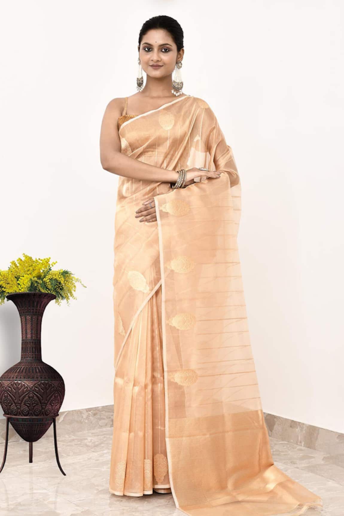 Naaritva India Banarasi Tear Drop Woven Saree With Running Blouse 