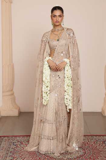 Arpita Mehta Floral Mirror Embroidered Pre-Draped Saree With Blouse 