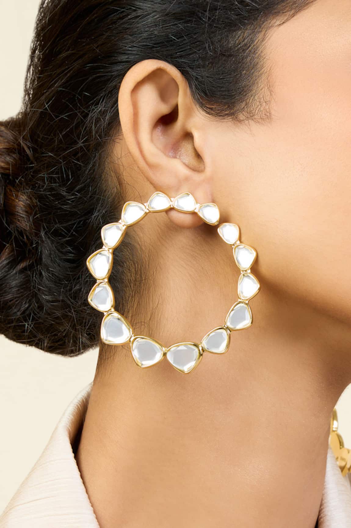 Isharya Mirror Finish Stone Embellished Hoops 