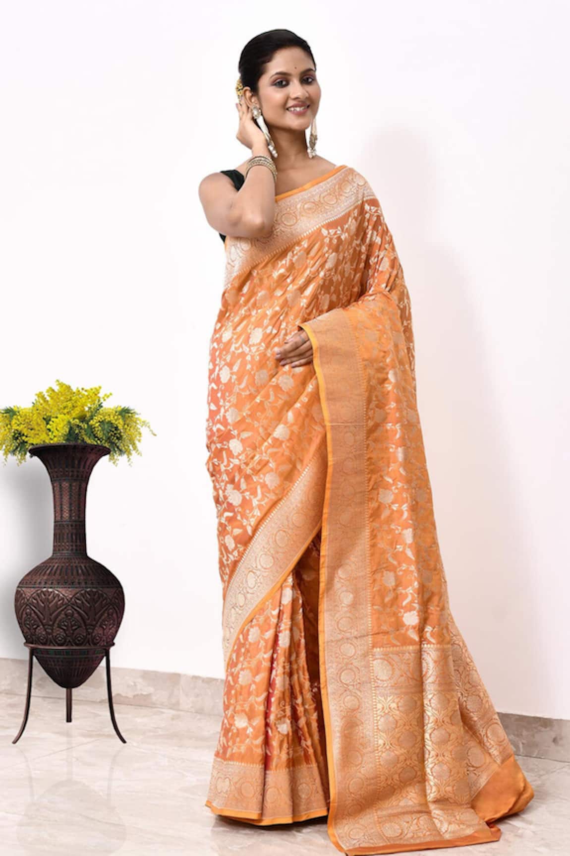 Naaritva India Floral Vine Woven Banarasi Saree With Running Blouse 