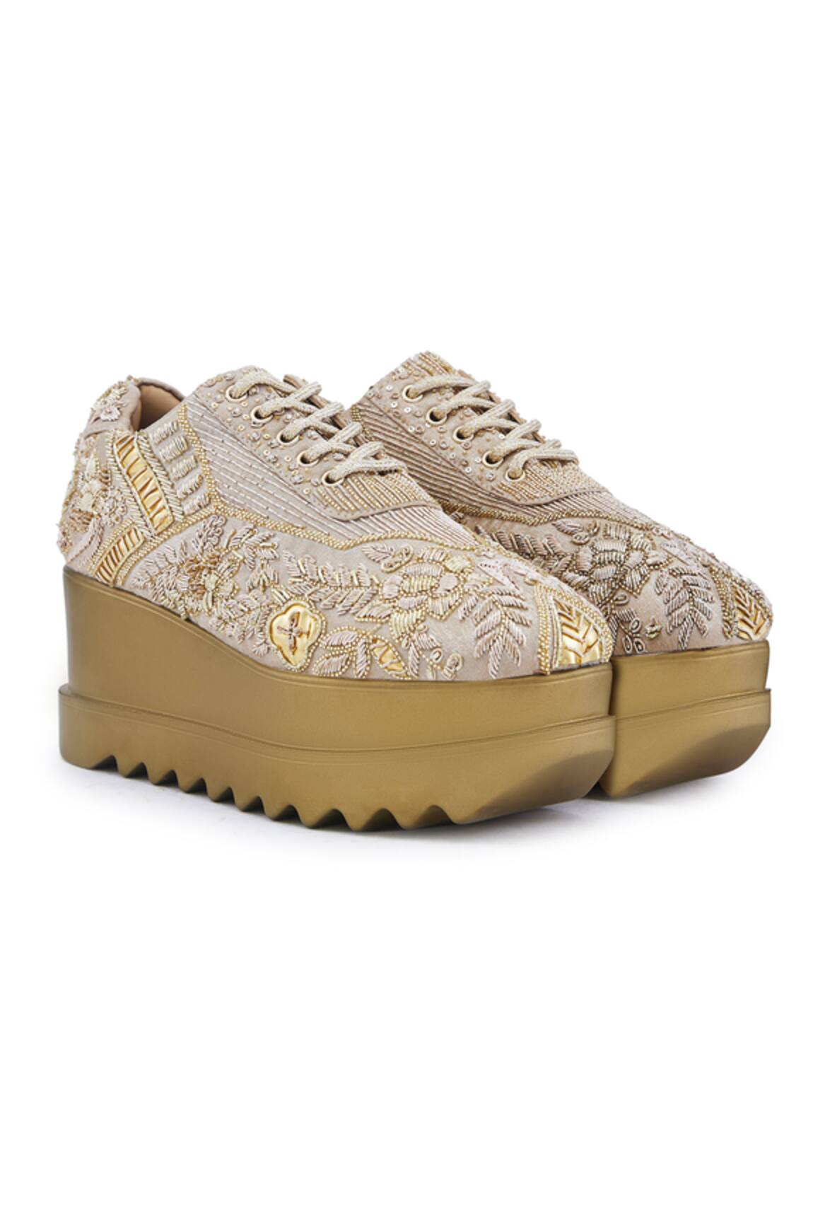 Anaar Noorani Sadi Floral Embroidered Wedge Sneakers 