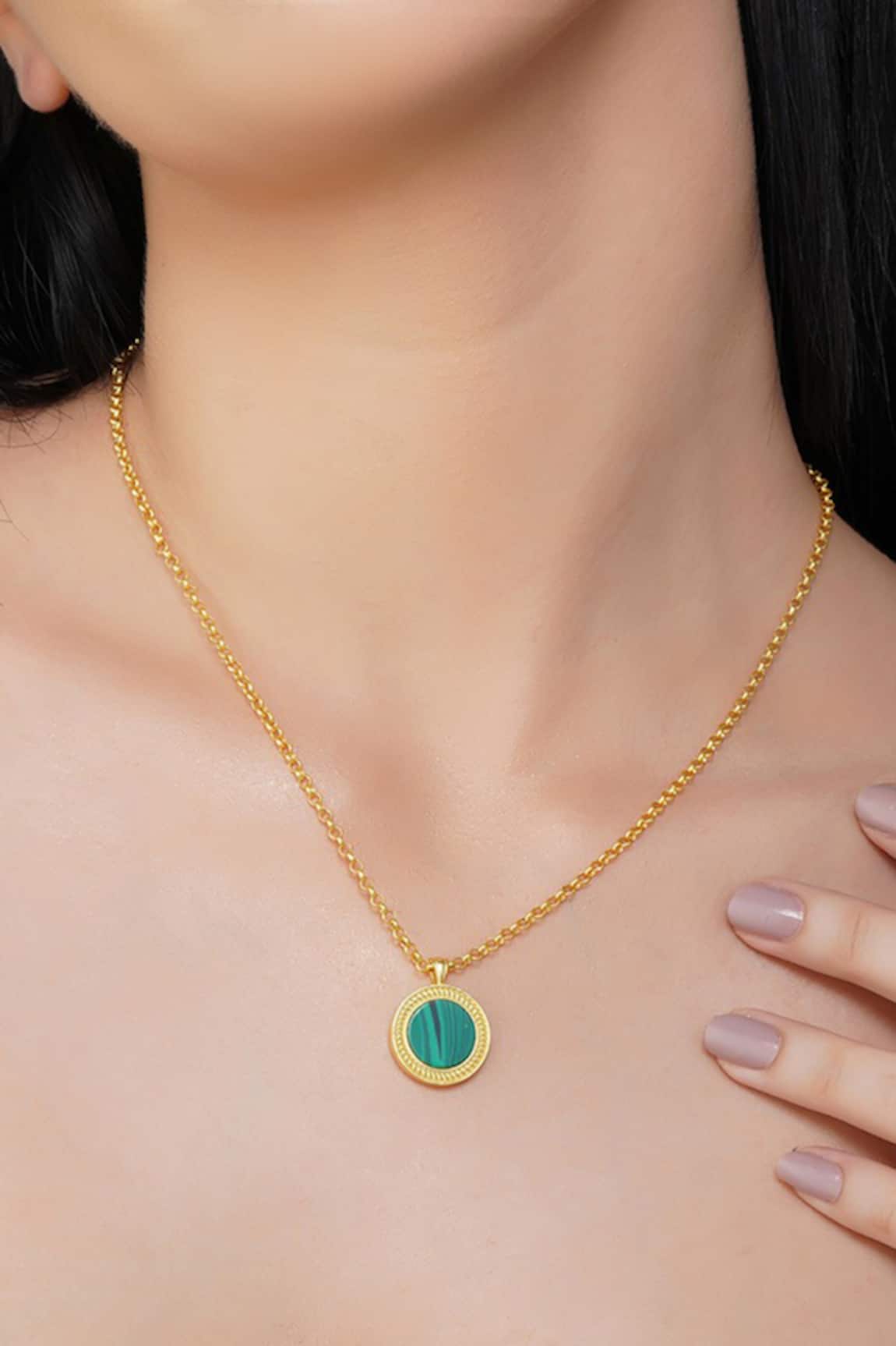 ZARIIN Healing Touch Malachite Embellished Pendant Necklace 