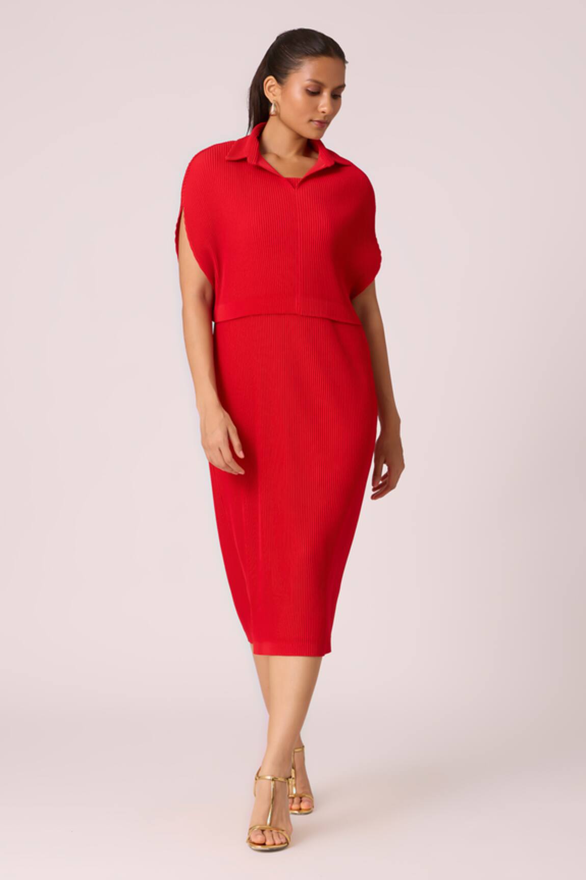 Scarlet Sage Josie Pleated Dress With Cape 