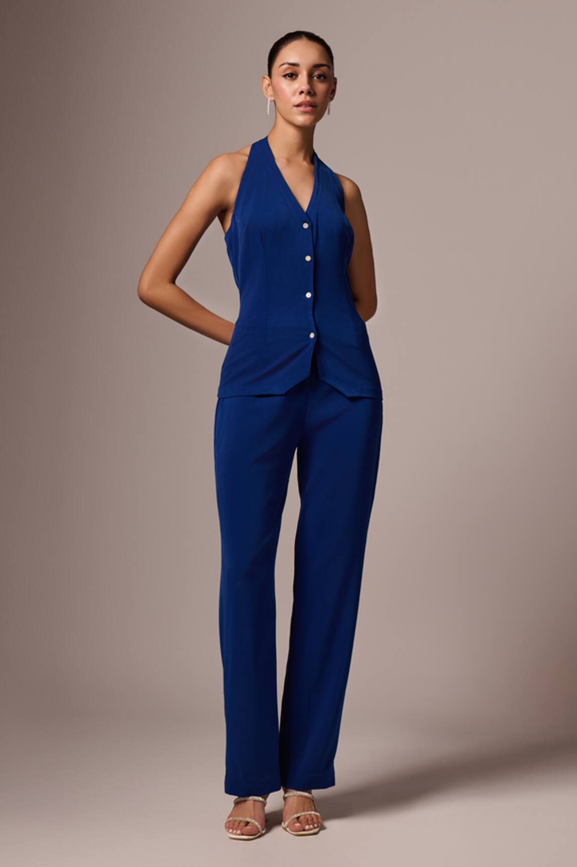 Emblaze Solid Halter Neck Top With Pant