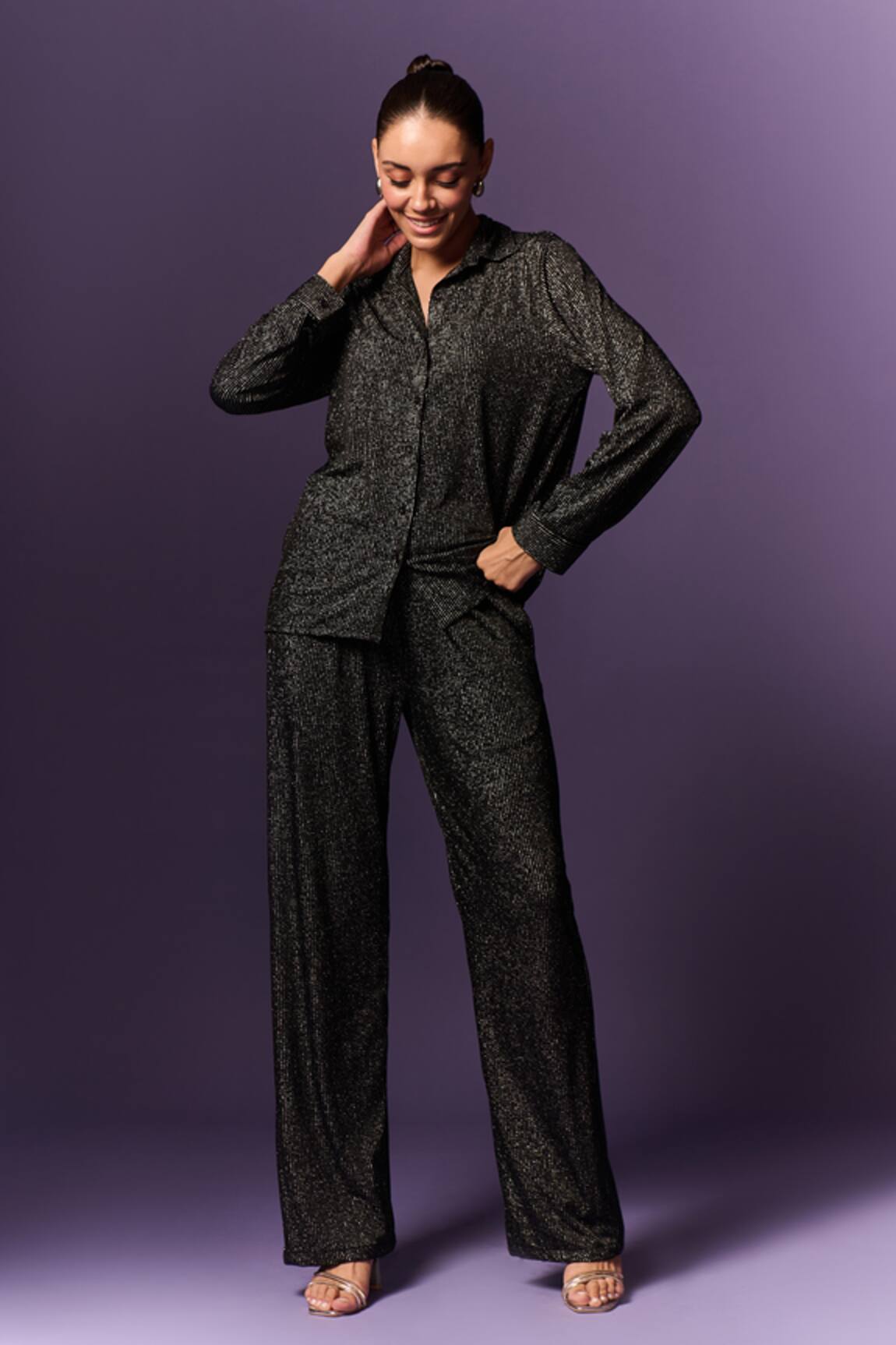 Emblaze Shimmer Textured Shirt With Pant