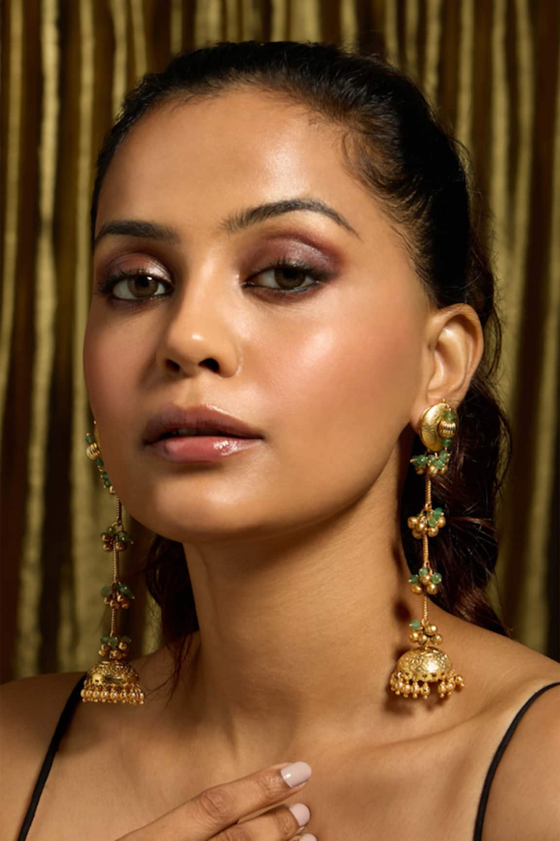 Joules By Radhika Emerald Cascade Long Ghungroo Earrings 