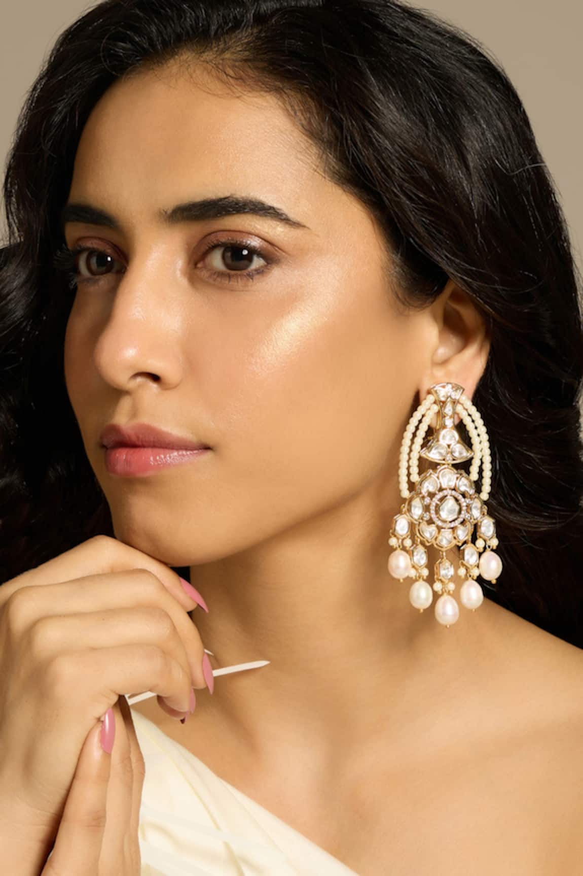 Joules By Radhika Pearl & Polki Embellished Earrings 