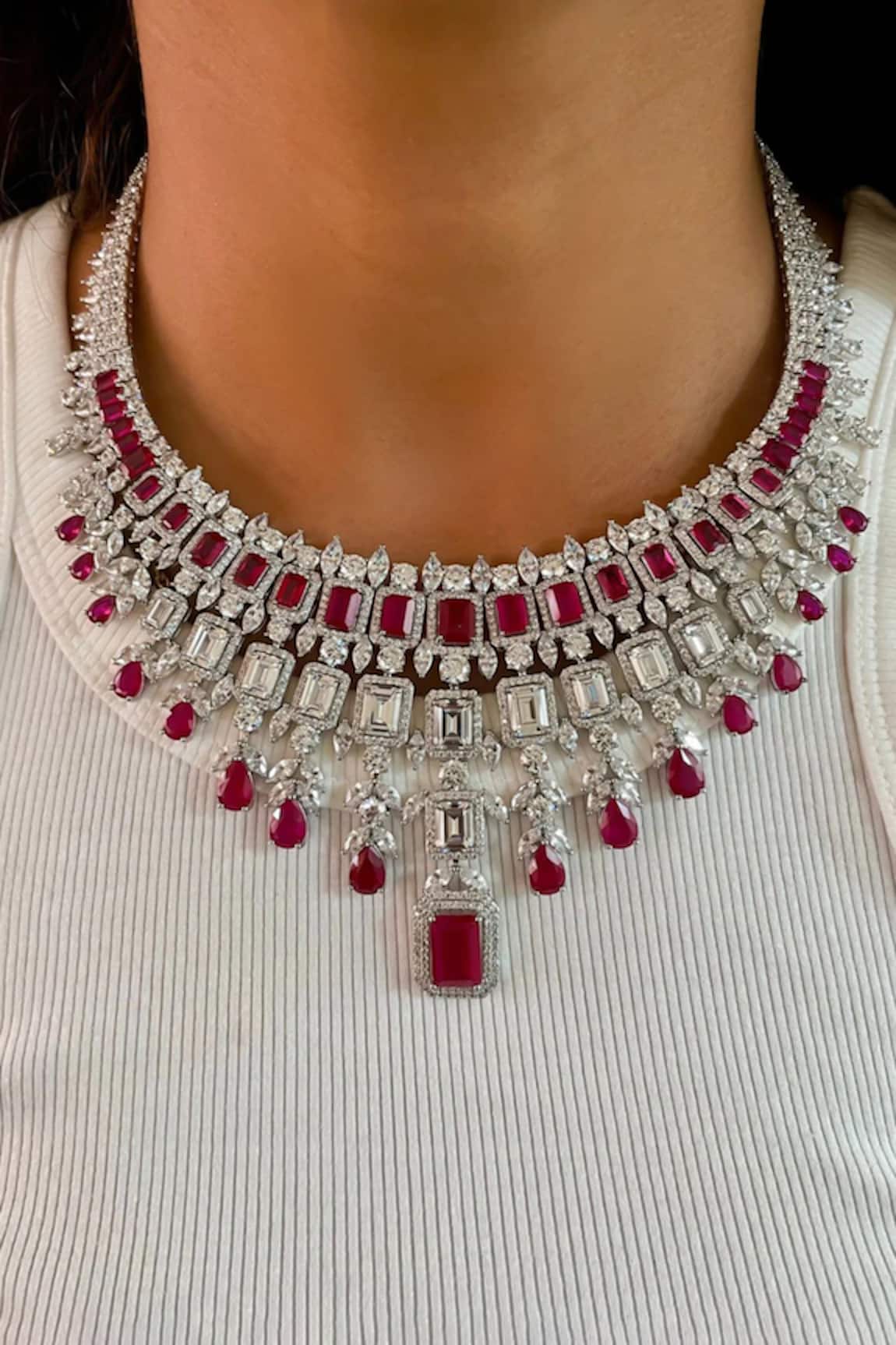 Prerto Baguette Diamond Embellished Necklace Set 