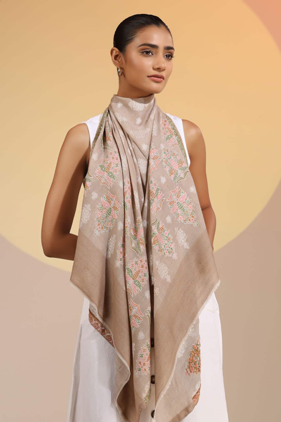 Dusala Gifta Floral Pattern Cashmere Fine Wool Stole