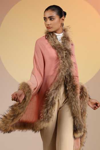 Dusala Margaux Cashmere Fine Wool Ombre Fur Stole 