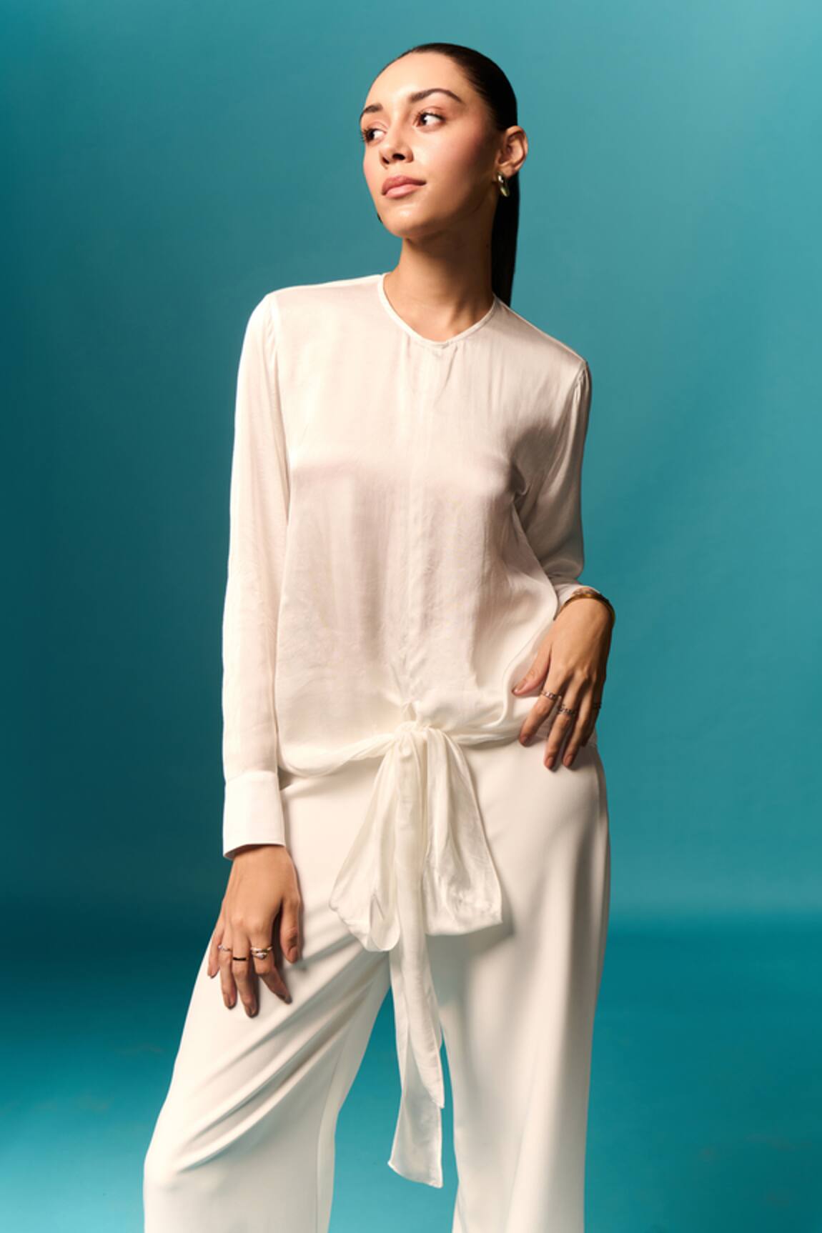 Emblaze Solid Front Tie Top