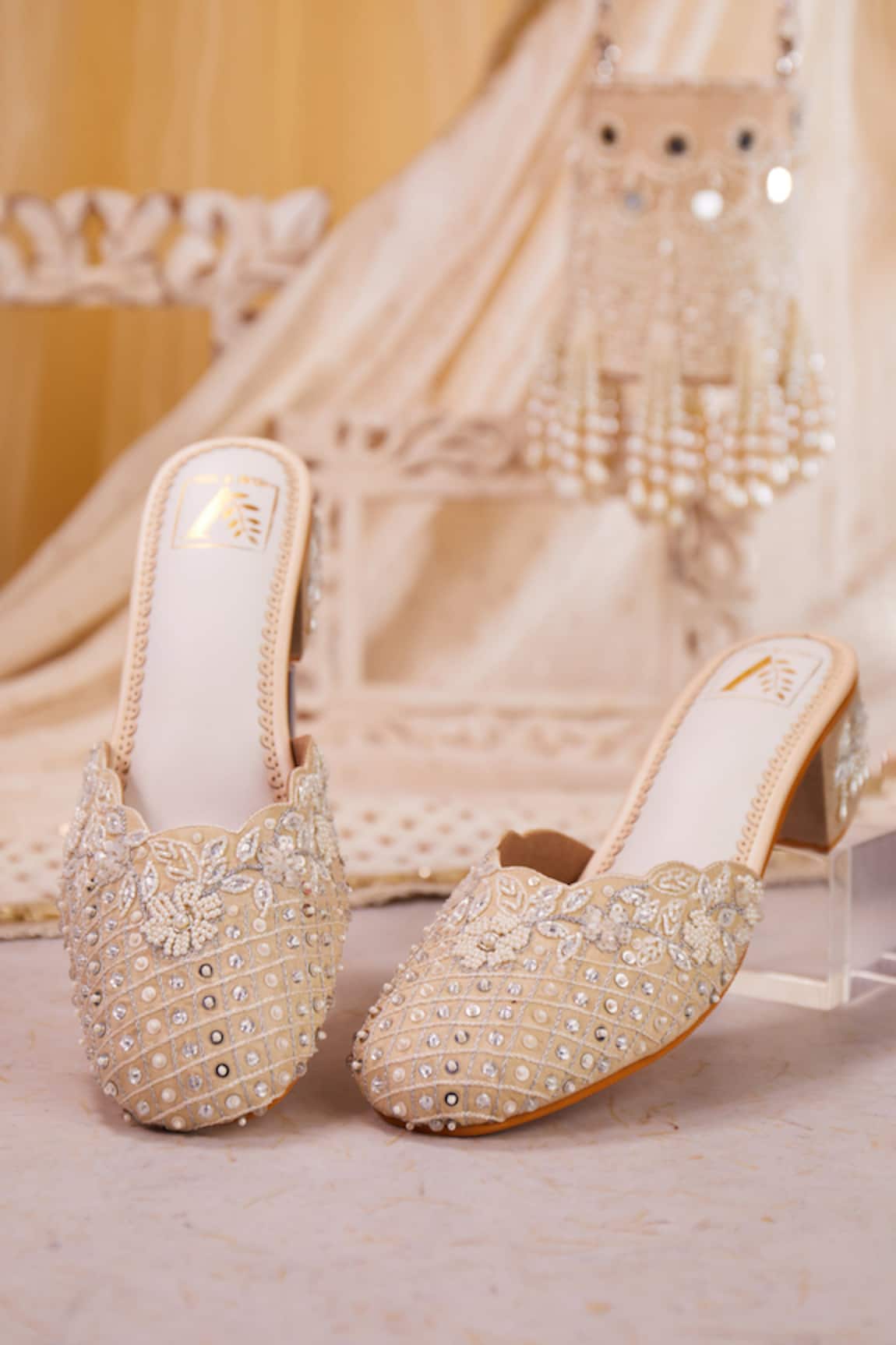 House Of Vian Chandani Dabka Embroidered Mule Heels 
