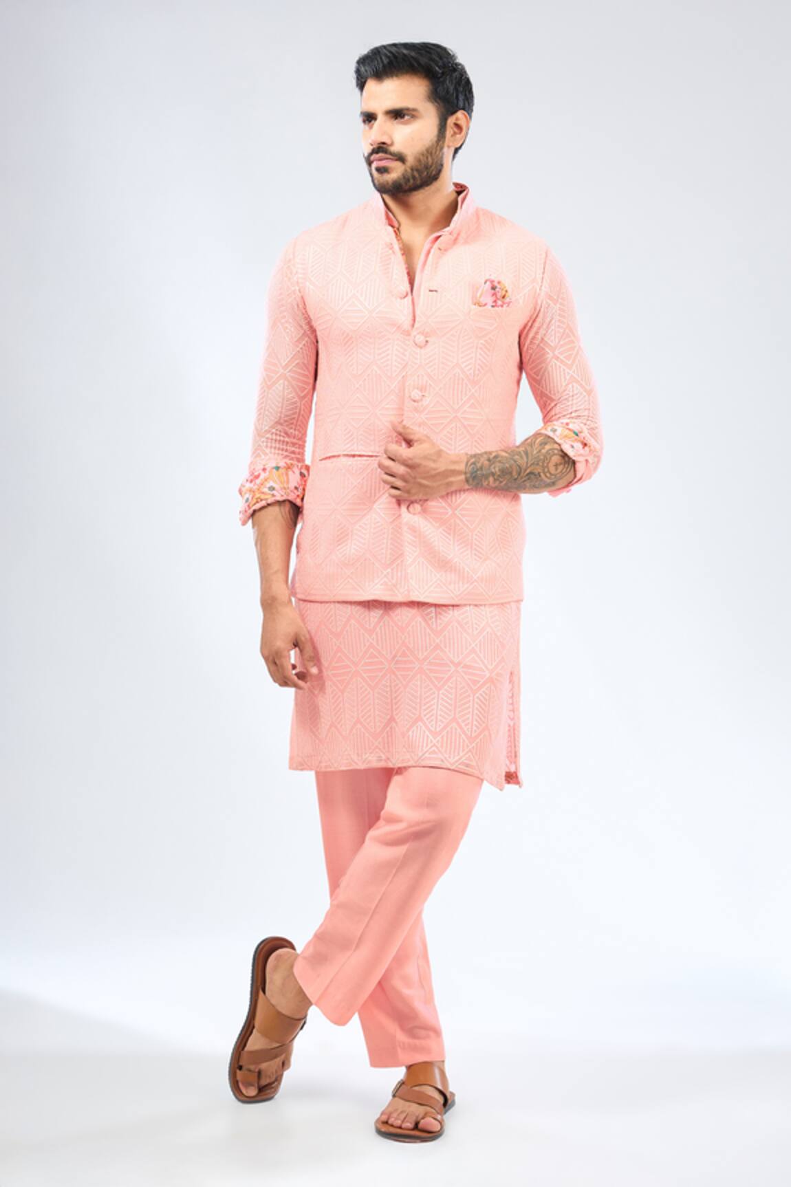 Rabani & Rakha Geometric Sequin Embroidered Bundi Set 