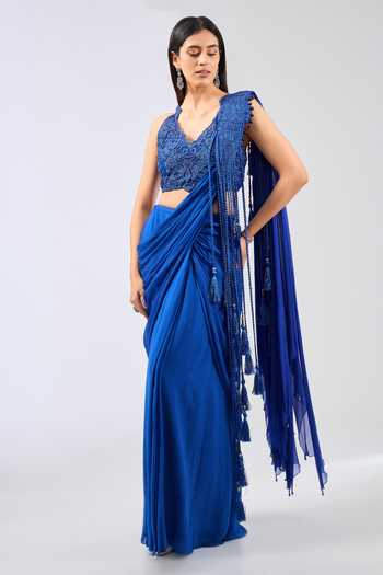 Rabani & Rakha Sairra Lace Work Pre-Draped Saree With Blouse 