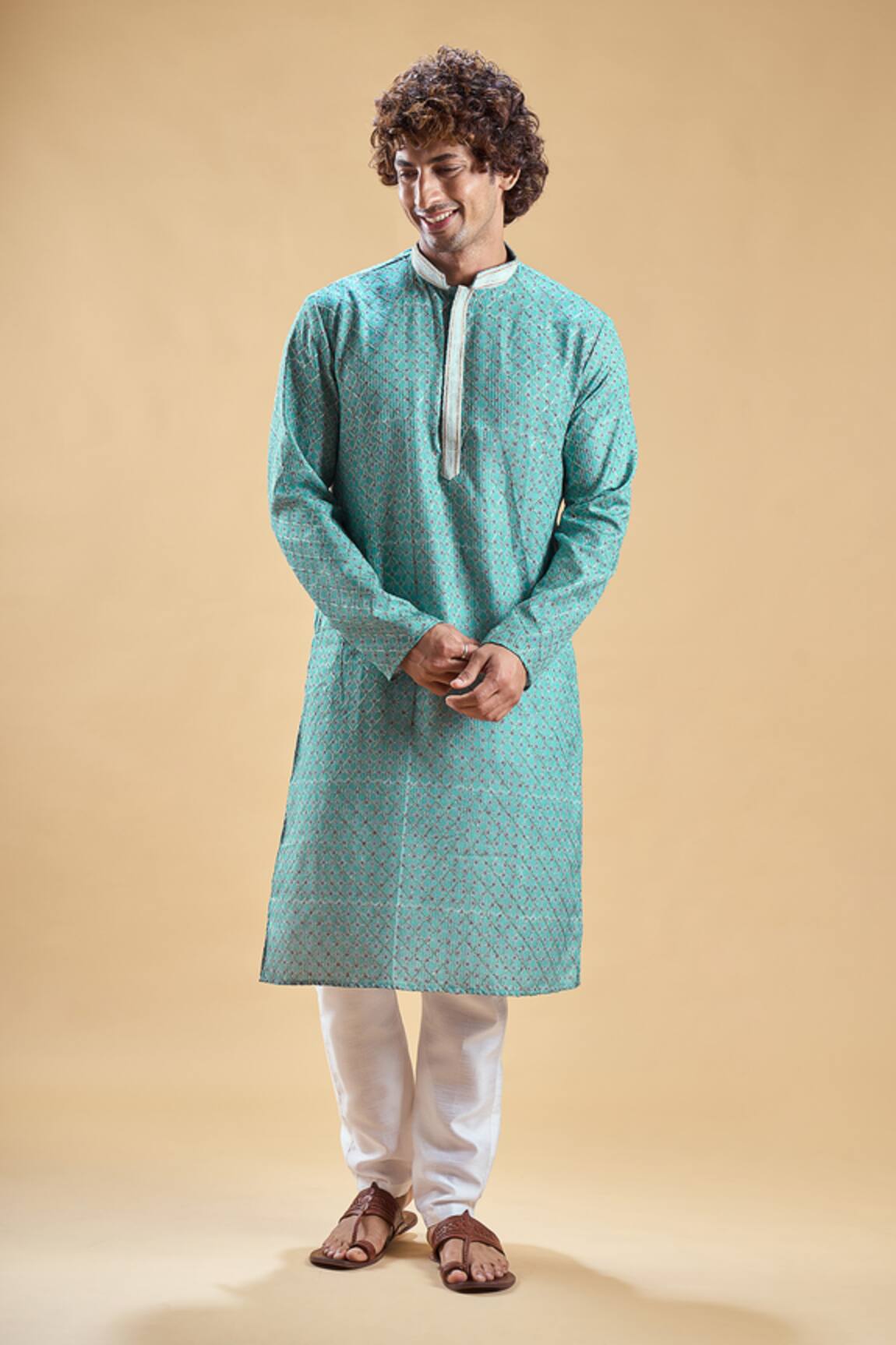 Arihant Rai Sinha Geometric Print Kurta With Solid Churidar 