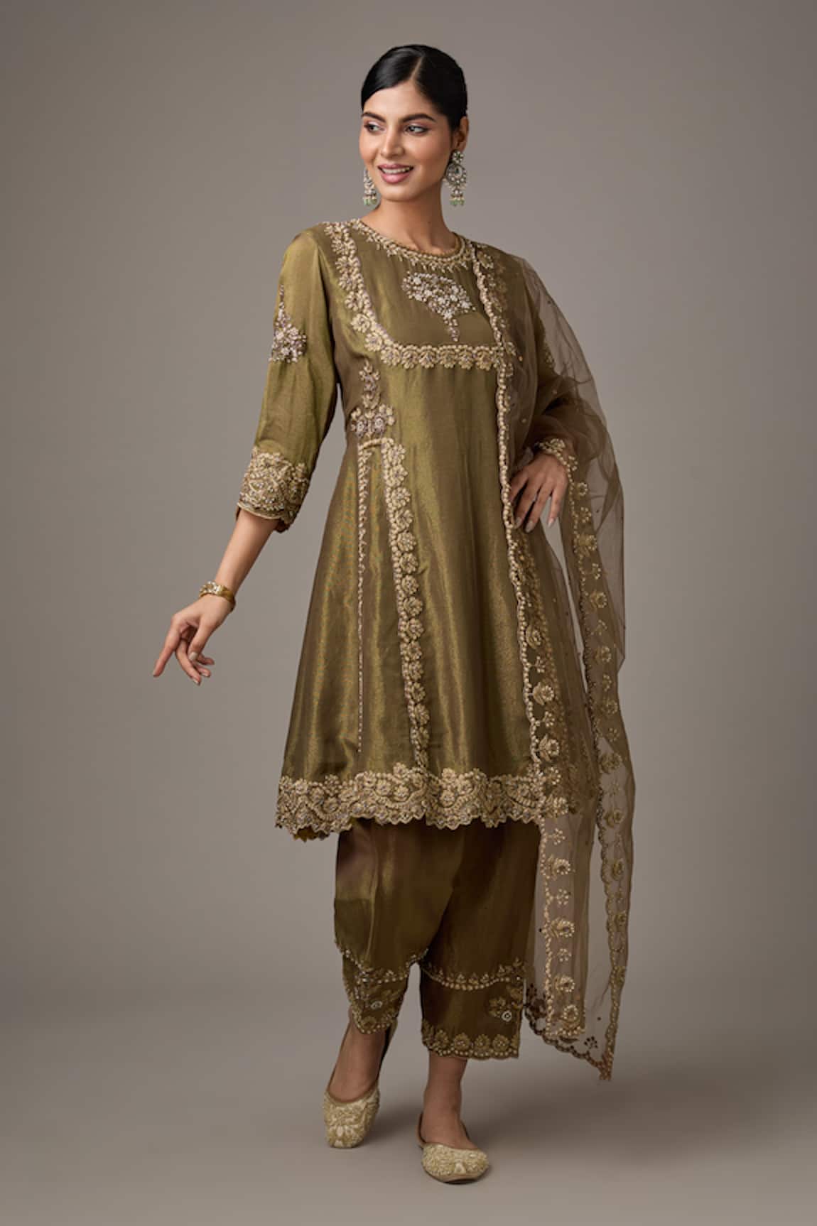 Studio A Floral Dori Embroidered A-Line Kurta & Pant Set