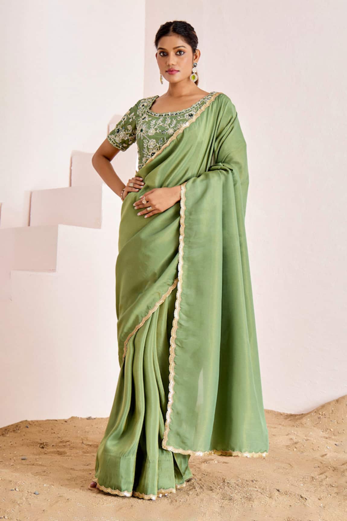 Suruchi Parakh Sequin Border Saree With Embroidered Blouse 