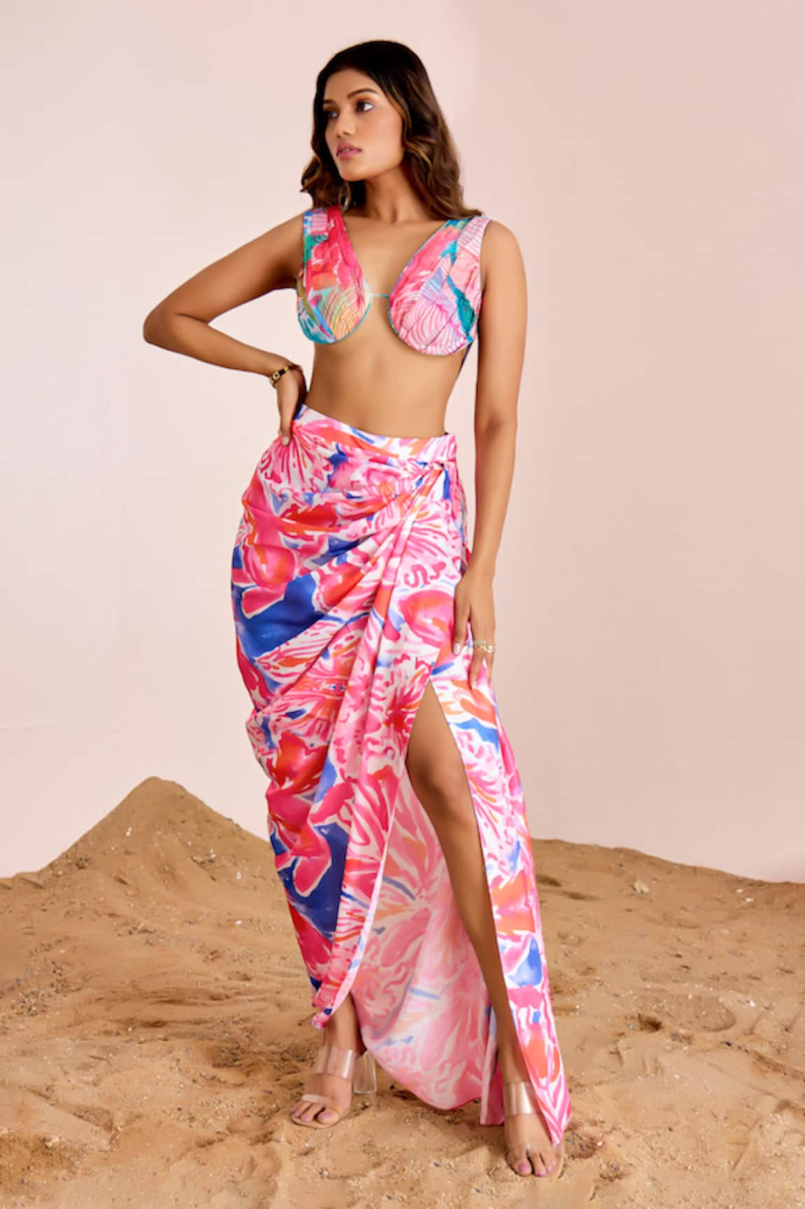 Suruchi Parakh Abstract Print Bralette With Skirt 