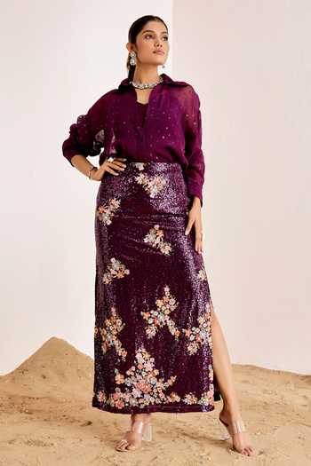 Suruchi Parakh Sequin Embellished Sheer Shirt & Skirt Set 