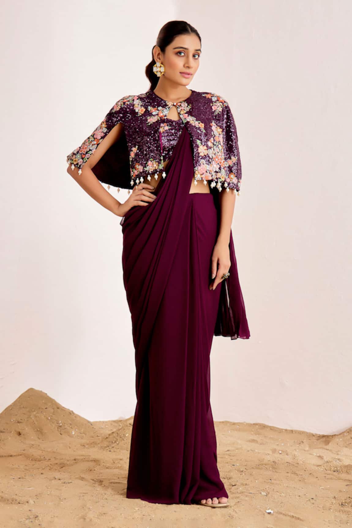 Suruchi Parakh Pre-Draped Saree & Sequin Embellished Cape Set 