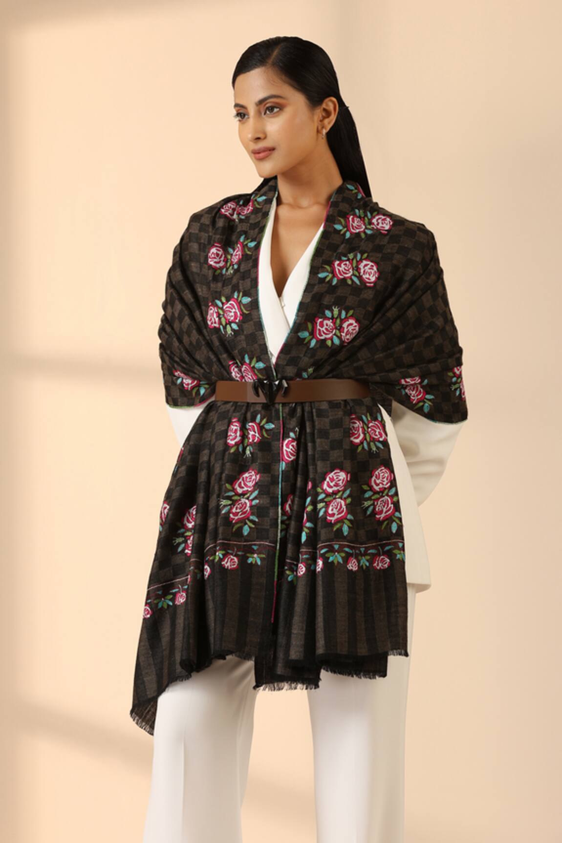 Dusala Rishka Pashmina Gulaab Work Shawl