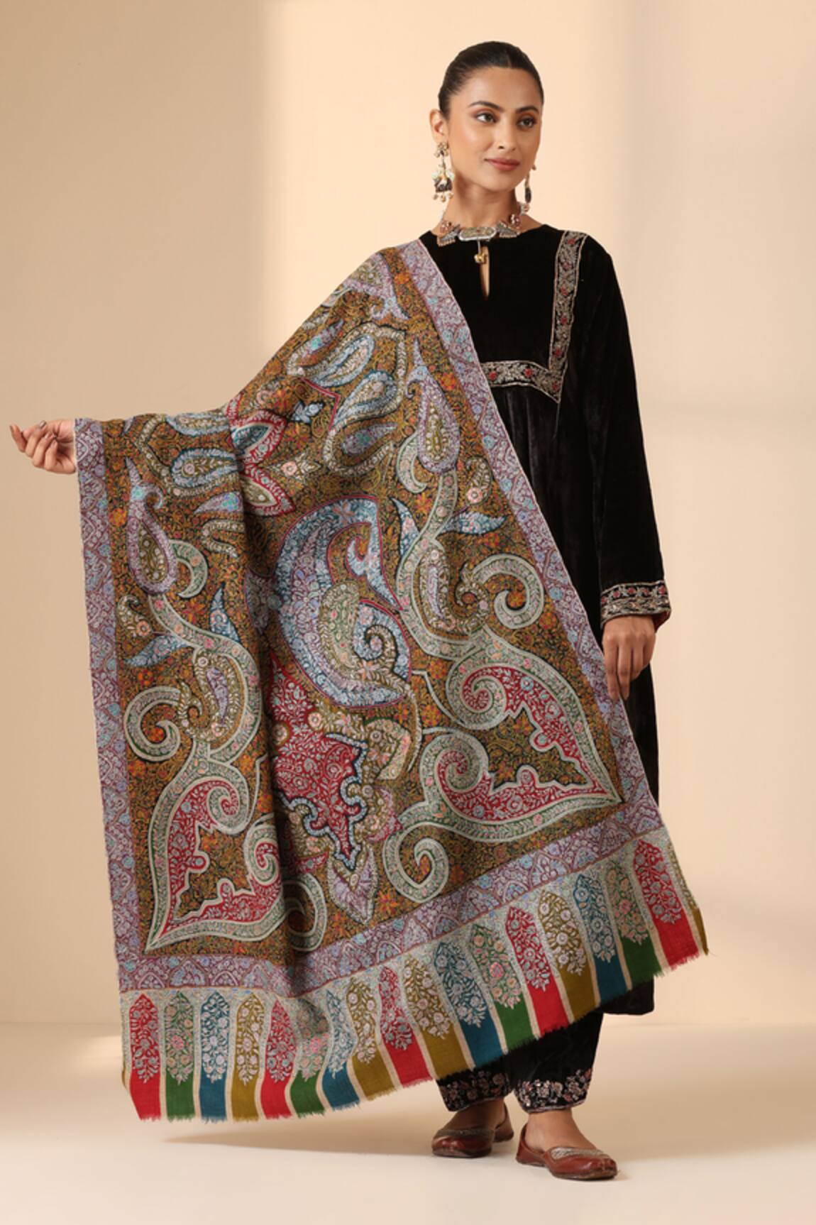 Dusala Andri Kalamkari Adda Work Shawl