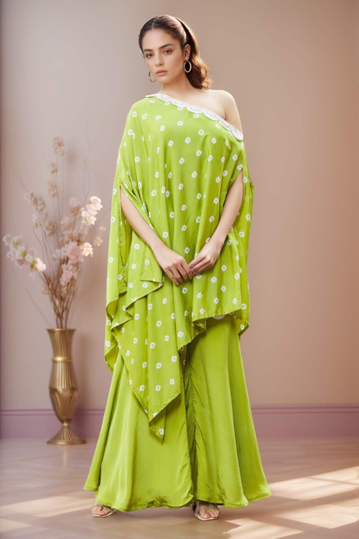 Khwaab By Sanjana Lakhani Bandhani One-Shoulder Tunic & Sharara Set 