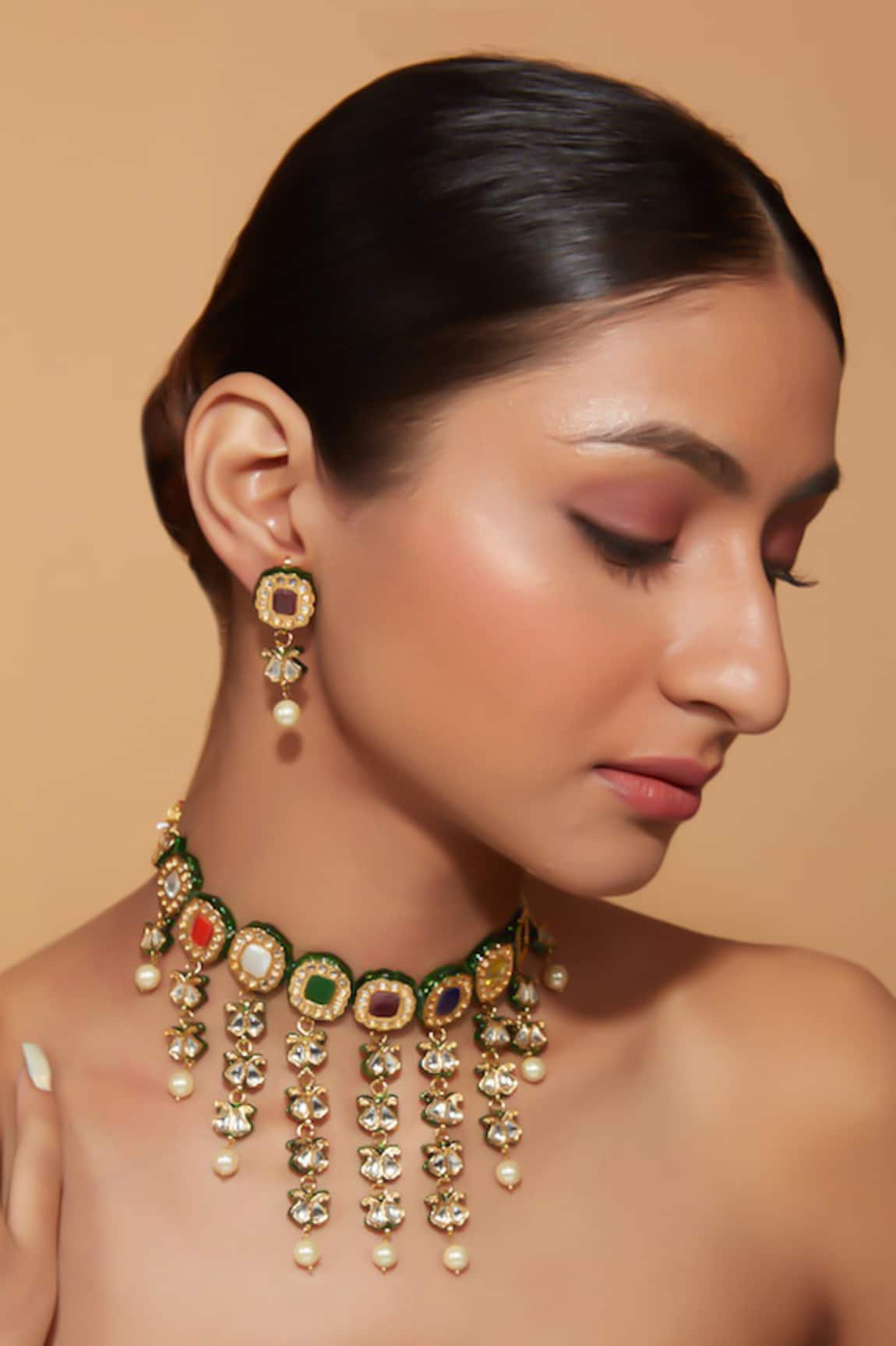 VIVINIA by Vidhi Mehra Floret Embellished Necklace Set 