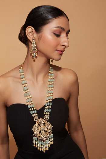 Vivinia By Vidhi Mehra Floral Kundan Bead Long Necklace Set 