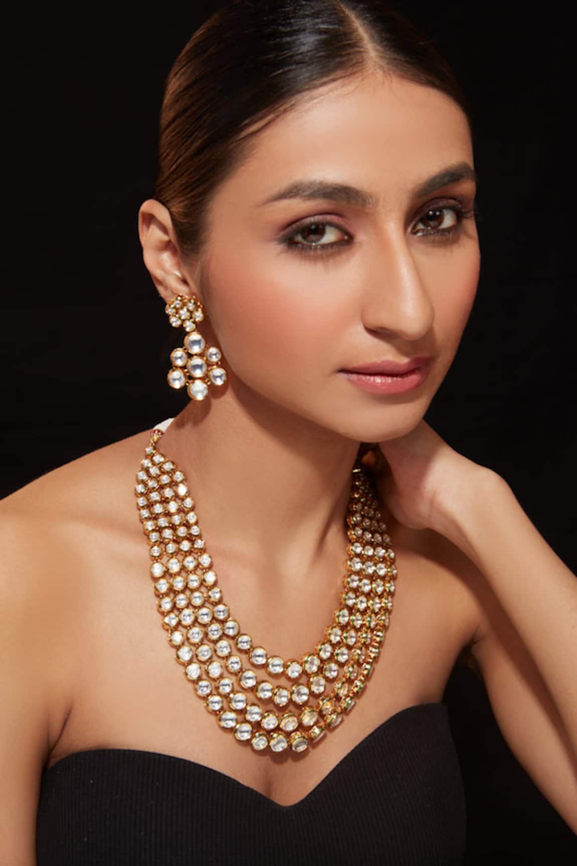 VIVINIA by Vidhi Mehra Kundan Embellished Multi-Layer Necklace Set 