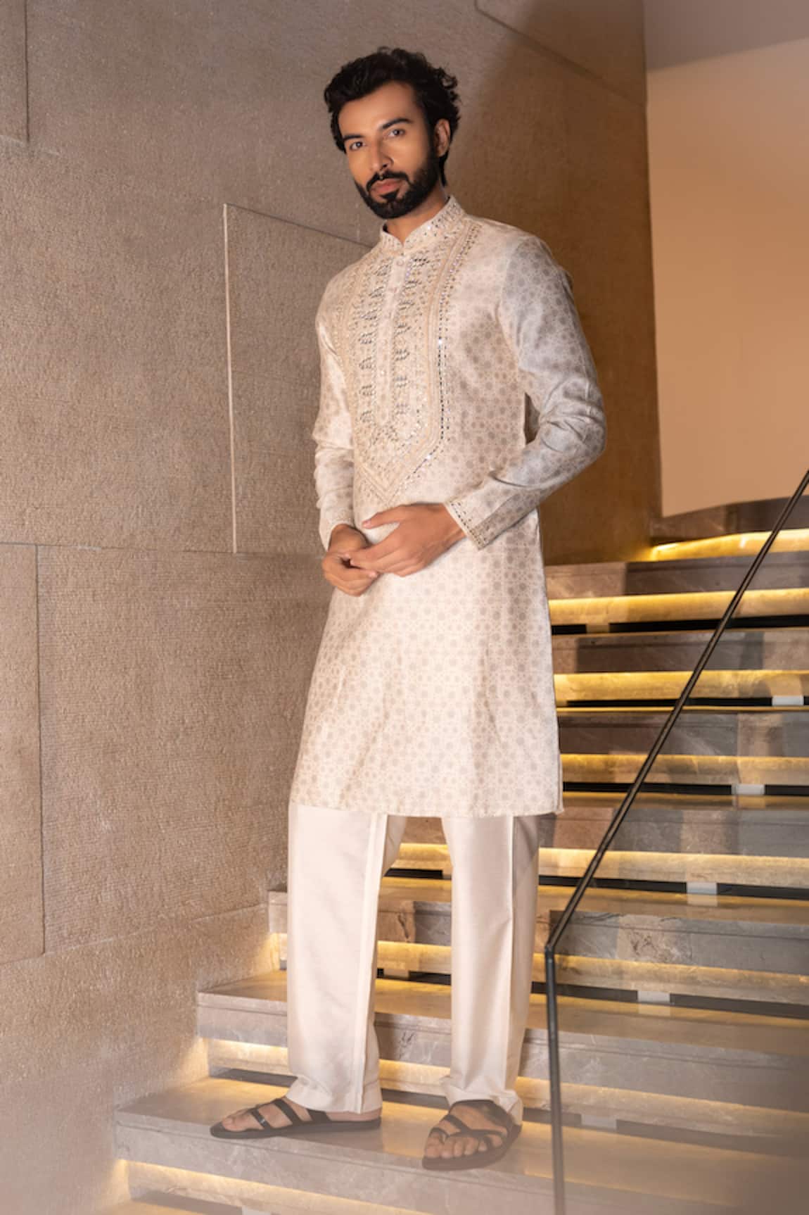 Amit Arora Mirror Embroidered Kurta With Aligadhi 