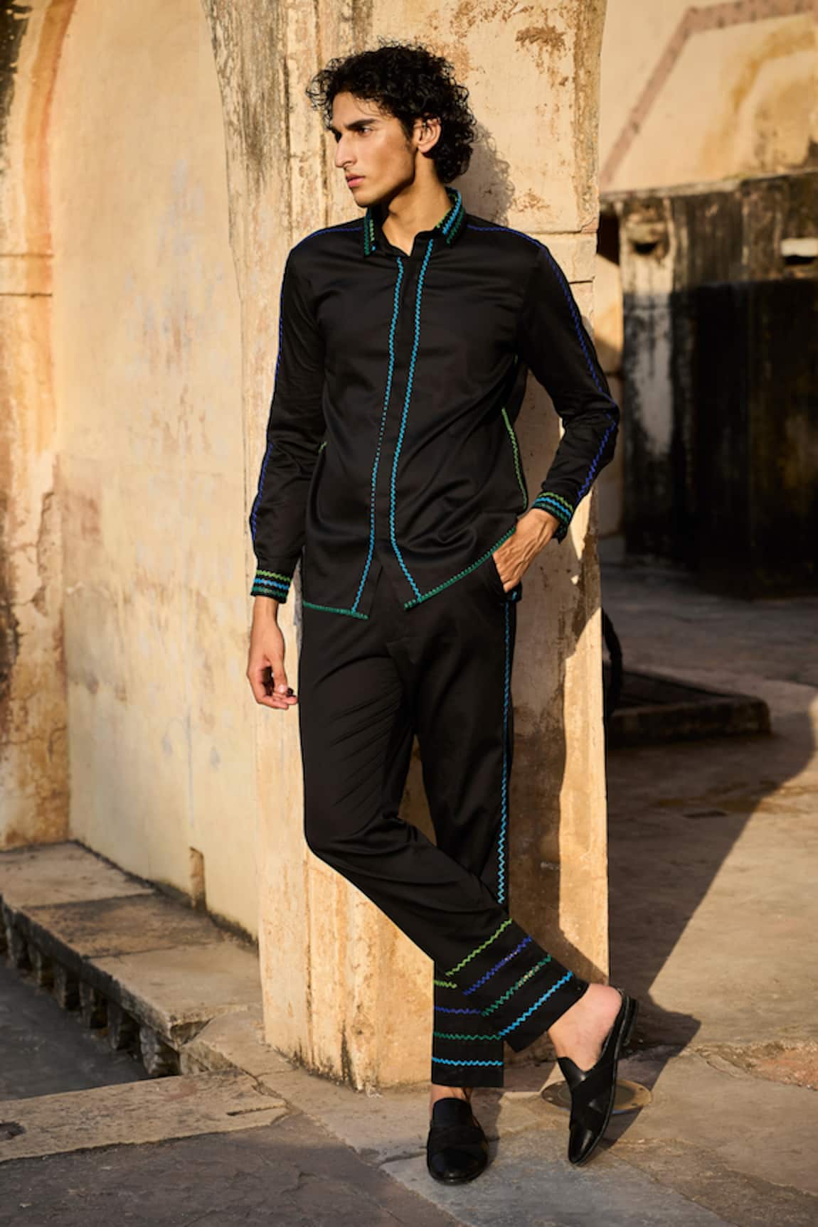 Dash And Dot Organic Cotton Thread Embroidered Shirt With Pant 