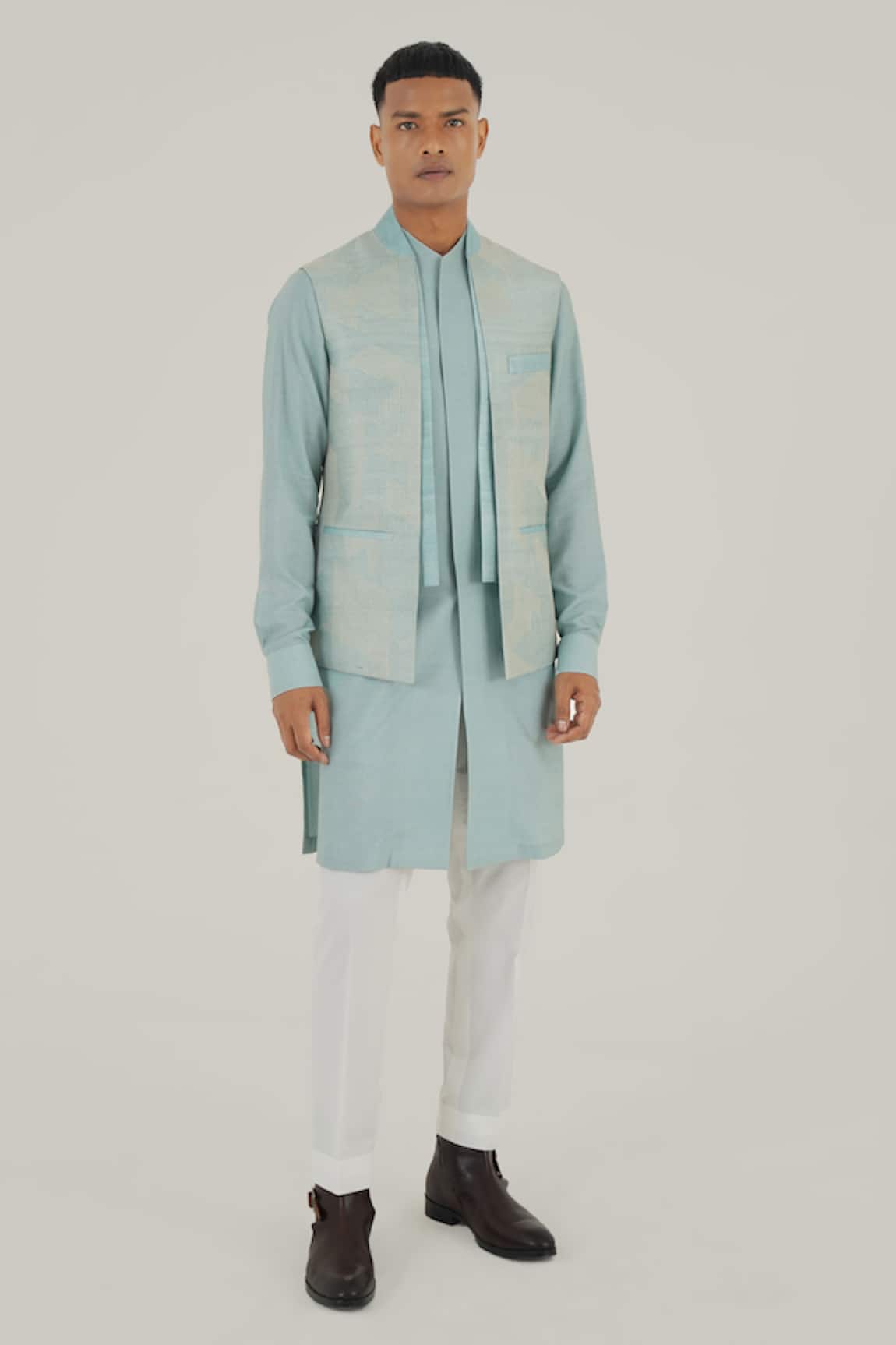 Dhruv Vaish Powder Blue Embroidered Jawahar Jacket 