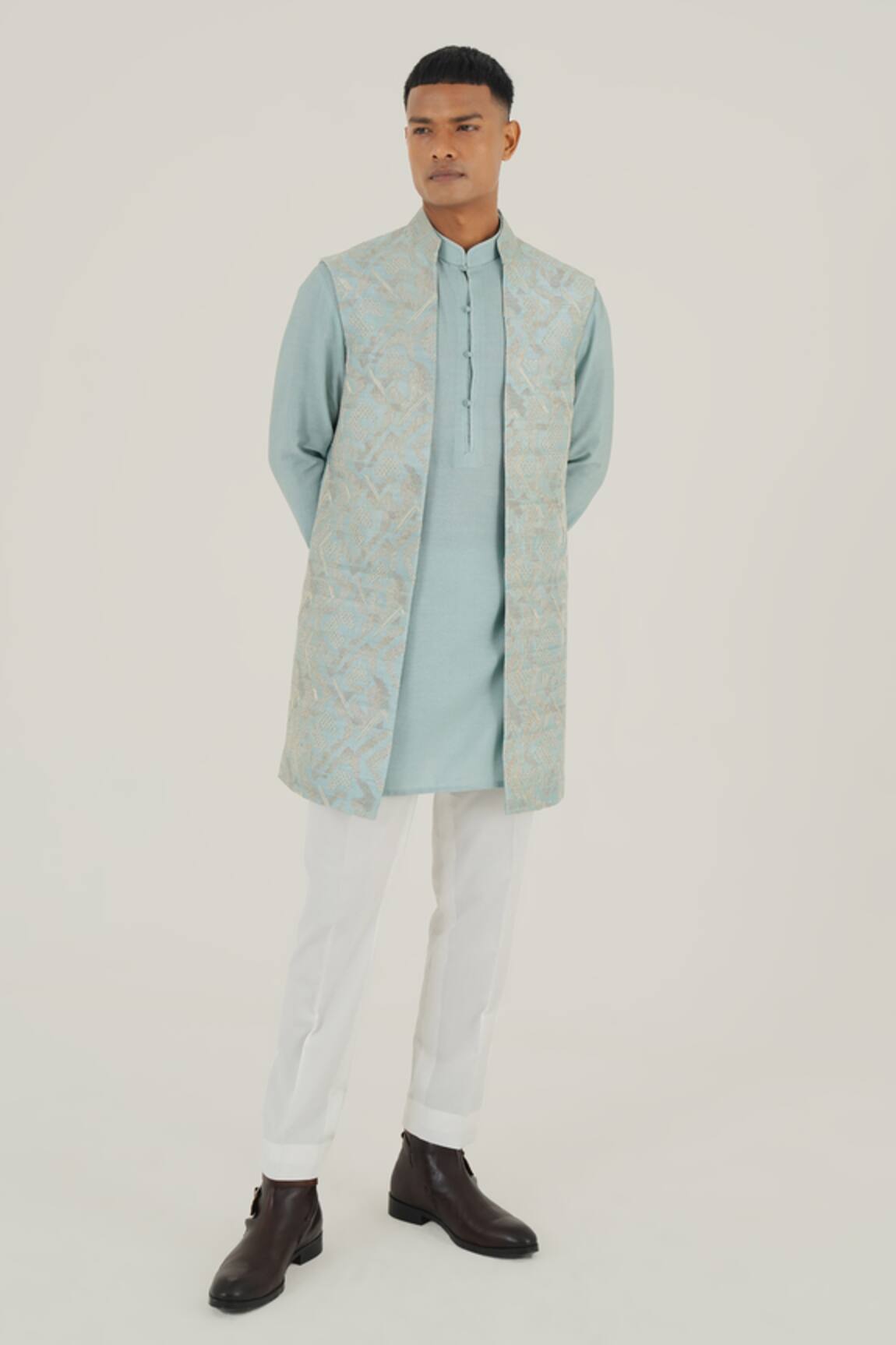 Dhruv Vaish Zari Embroidered Open Jawahar Jacket 