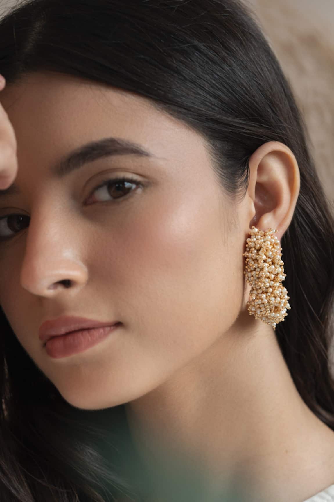 Do Taara Pearl Tassel Embellished Half Hoops 