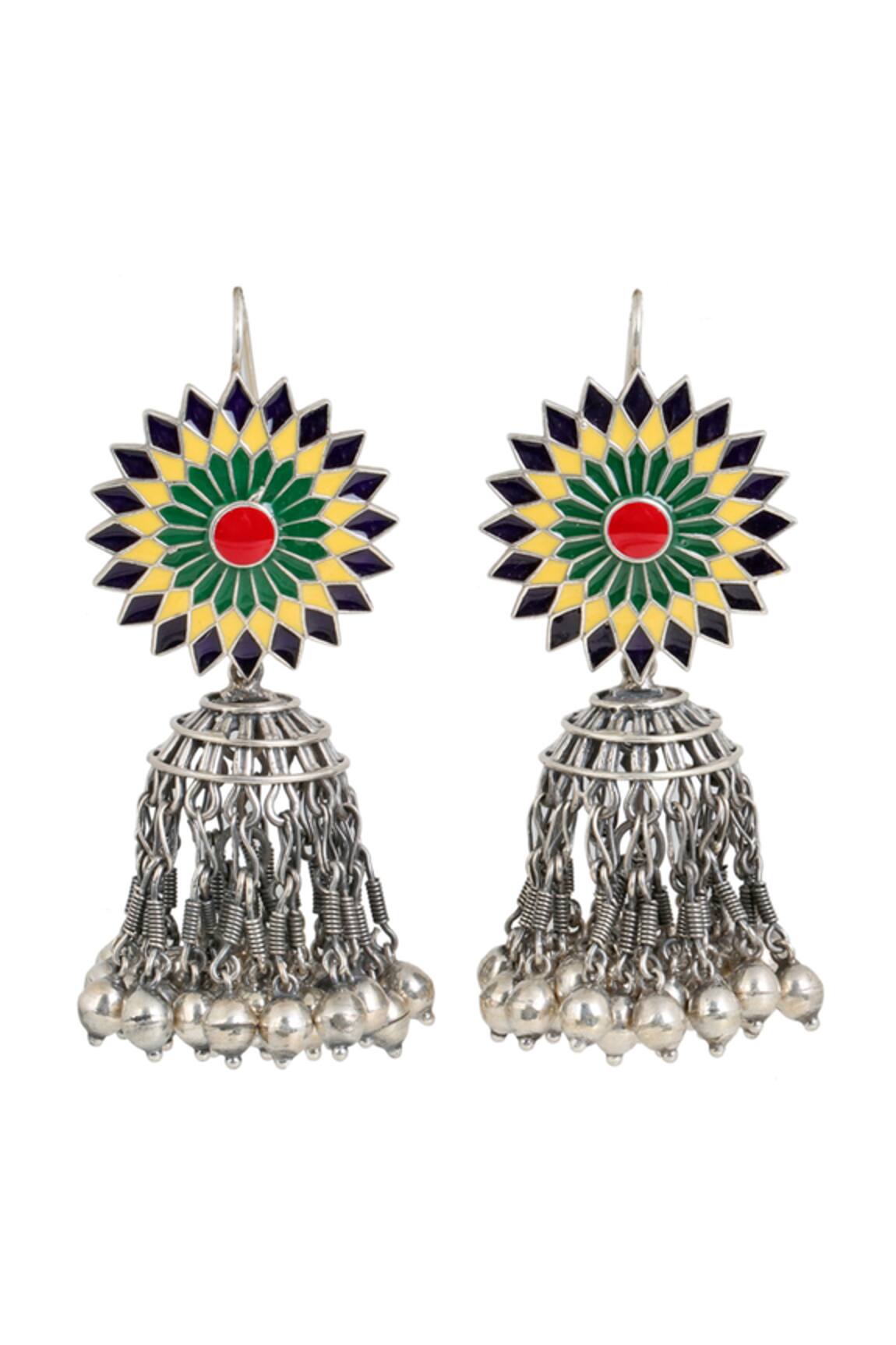Anuka Jewels Floral Enamelled Tasselled Jhumka