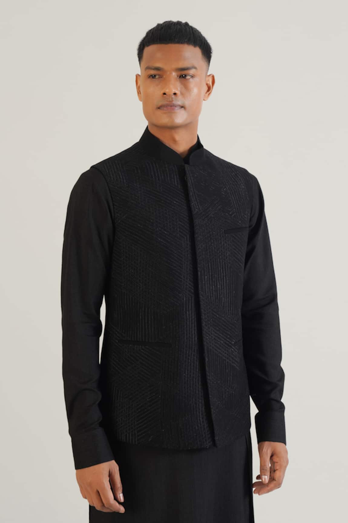 Dhruv Vaish Lace Embroidered Black Jawahar Jacket 
