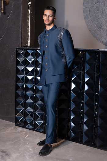 Amit Arora Embroidered Textured Bandhgala Waistcoat Set