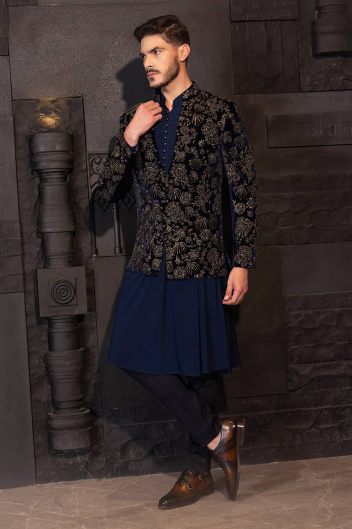 AMIT ARORA Floret Hand Embroidered Jacket With Kurta Set 