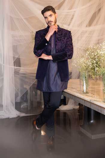Amit Arora Floral Thread Embroidered Jacket With Kurta Set