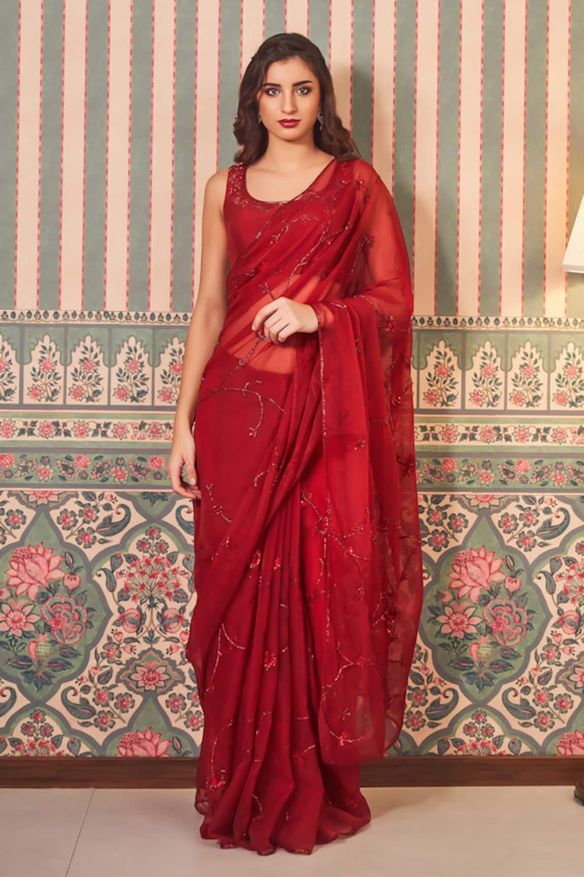 Sammohi By Moksha And Hiral Floral Jal Embroidered Saree With Blouse 