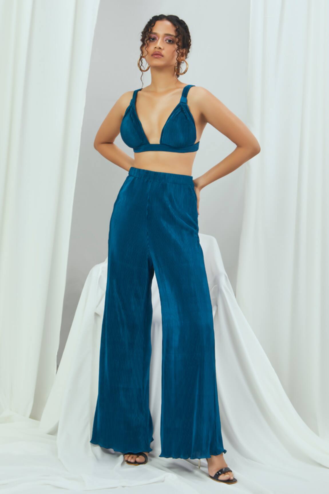 Nirmooha Pleated Bralette With Pant 