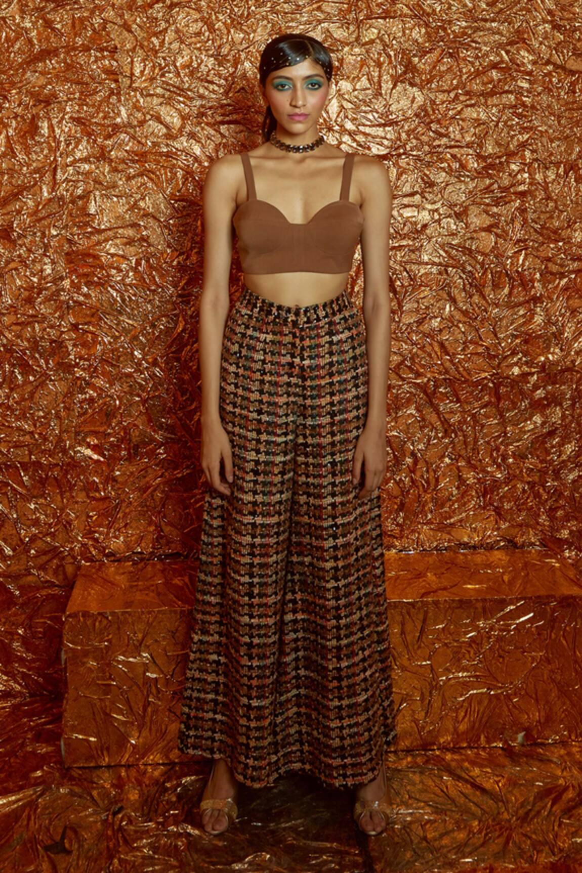 Nirmooha Plain Bustier With Tweed Flared Pant 