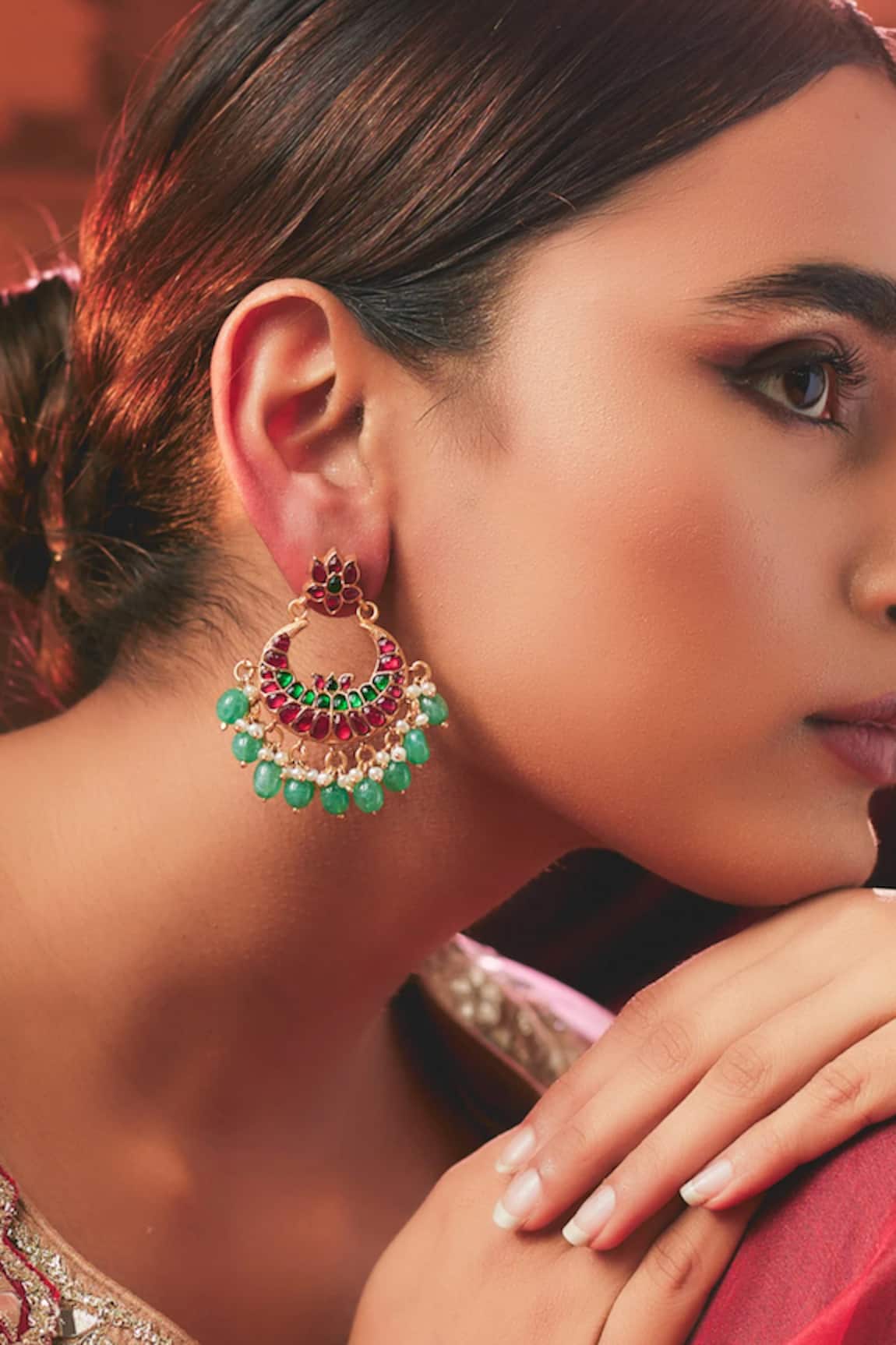 Karisa Designs Kundan Stone Embellished Lotus Chandbalis 