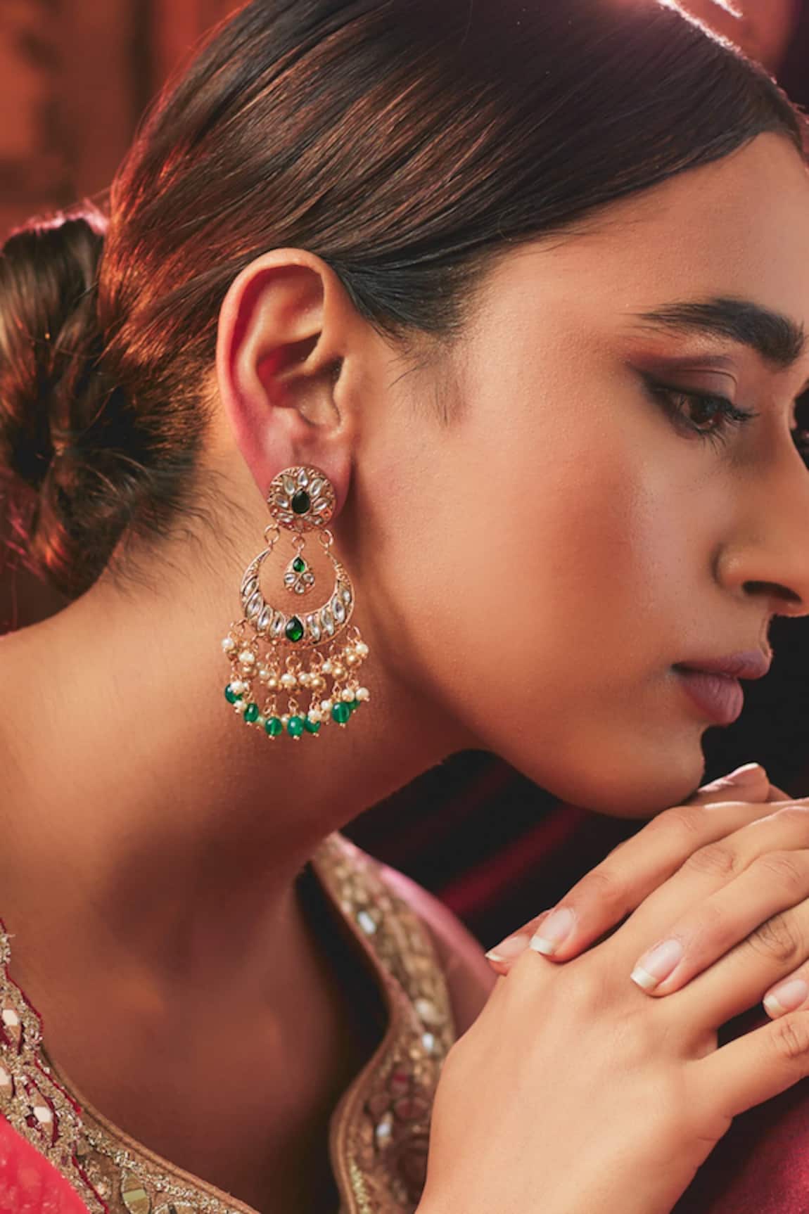 Karisa Designs Lotus Kundan Stone Embellished Chandbalis 