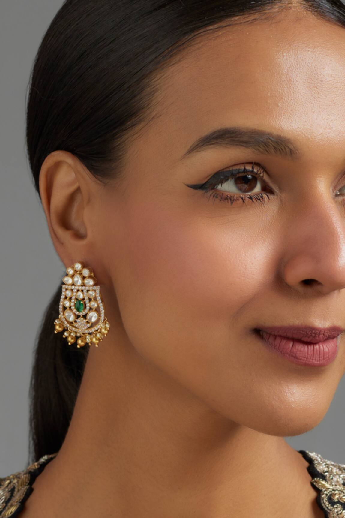 Karisa Designs Moissanite Polki U-Pattern Earrings 