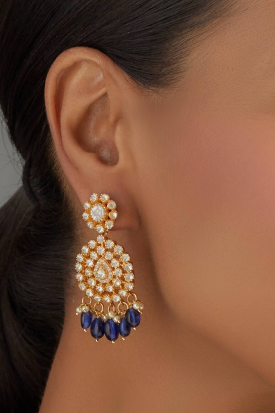 Karisa Designs Moissanite Polki Bead Drop Earrings 