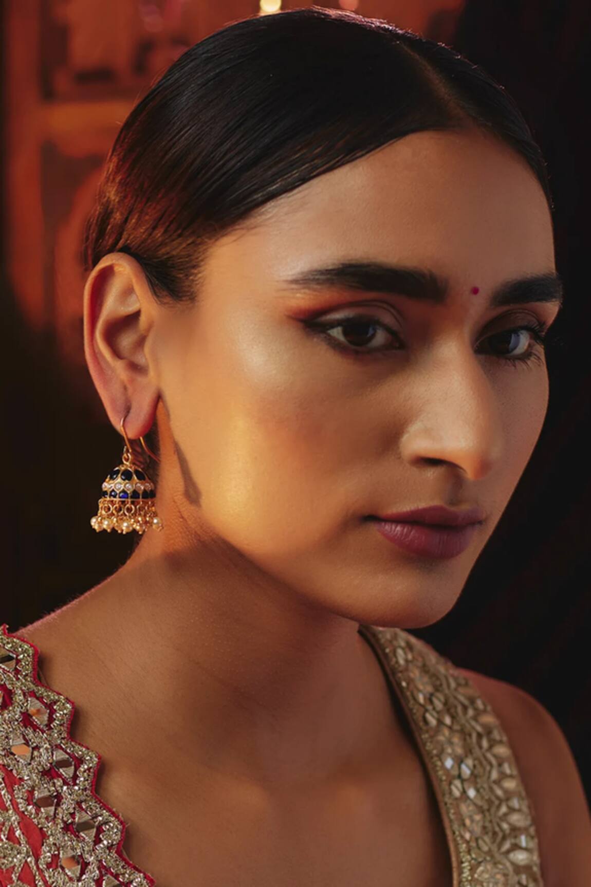Karisa Designs Kundan Embellished Pearl Drop Jhumkas 