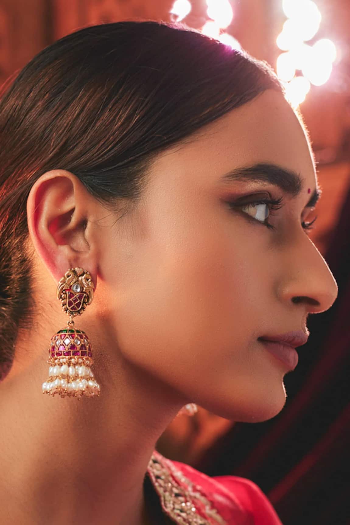 Karisa Designs Kundan Embellished Pearl Tassel Jhumkas 